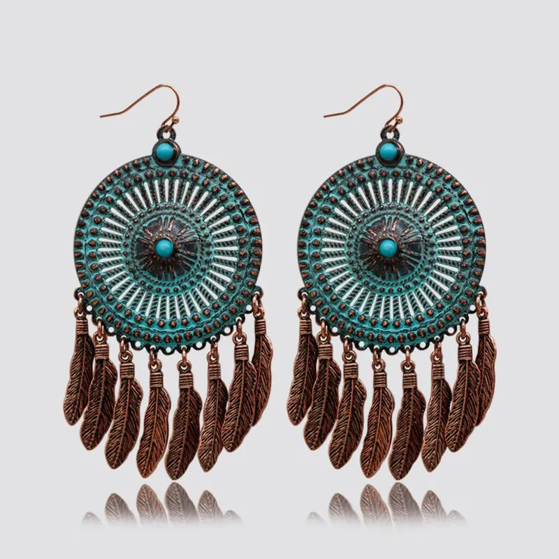 Dangle Earrings & Chandelier Vintage Big Carving Drop For Women Bronze Feathers National Style Fashion Boho Jewelry Accessories2023 A0100Dan