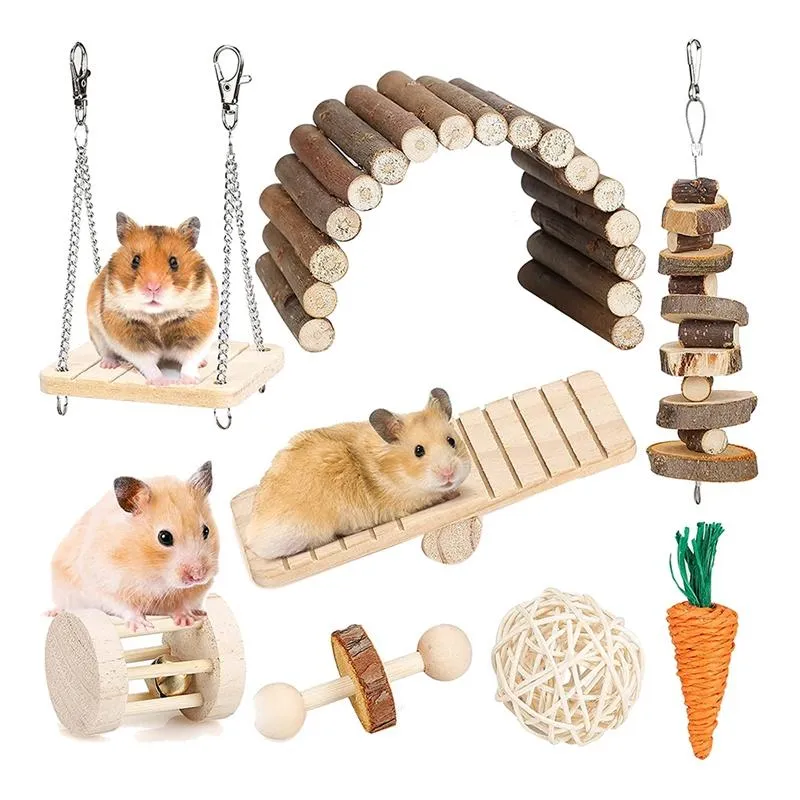 Juguetes para masticar para hámster, conjunto de Animal PEQUEÑO, juguetes molares para el cuidado de los dientes, accesorios de madera para conejillos de indias, Chinchillas, jerbos y ratones