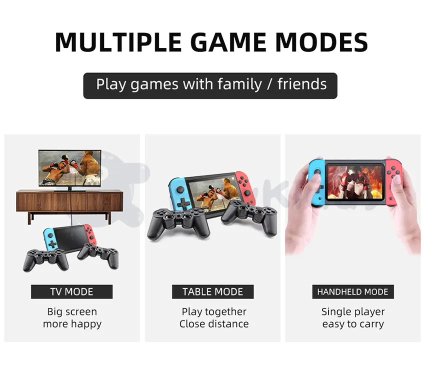 Portable POWKIDDY X51 5 inch 64G Handheld Game Console For PS1 FC MD Retro Video Games MP4 Ebook Player Dual Joystick Support HD TV Out Gaming Box Children Kids Gift