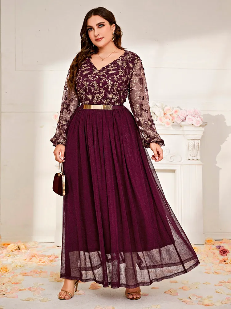 Plus Size Dresse Size Maxi Dresses 2023 Spring Autumn Formal Luxury Chic Elegant Long Sleeve Print Turkish Evening Clothing 230504