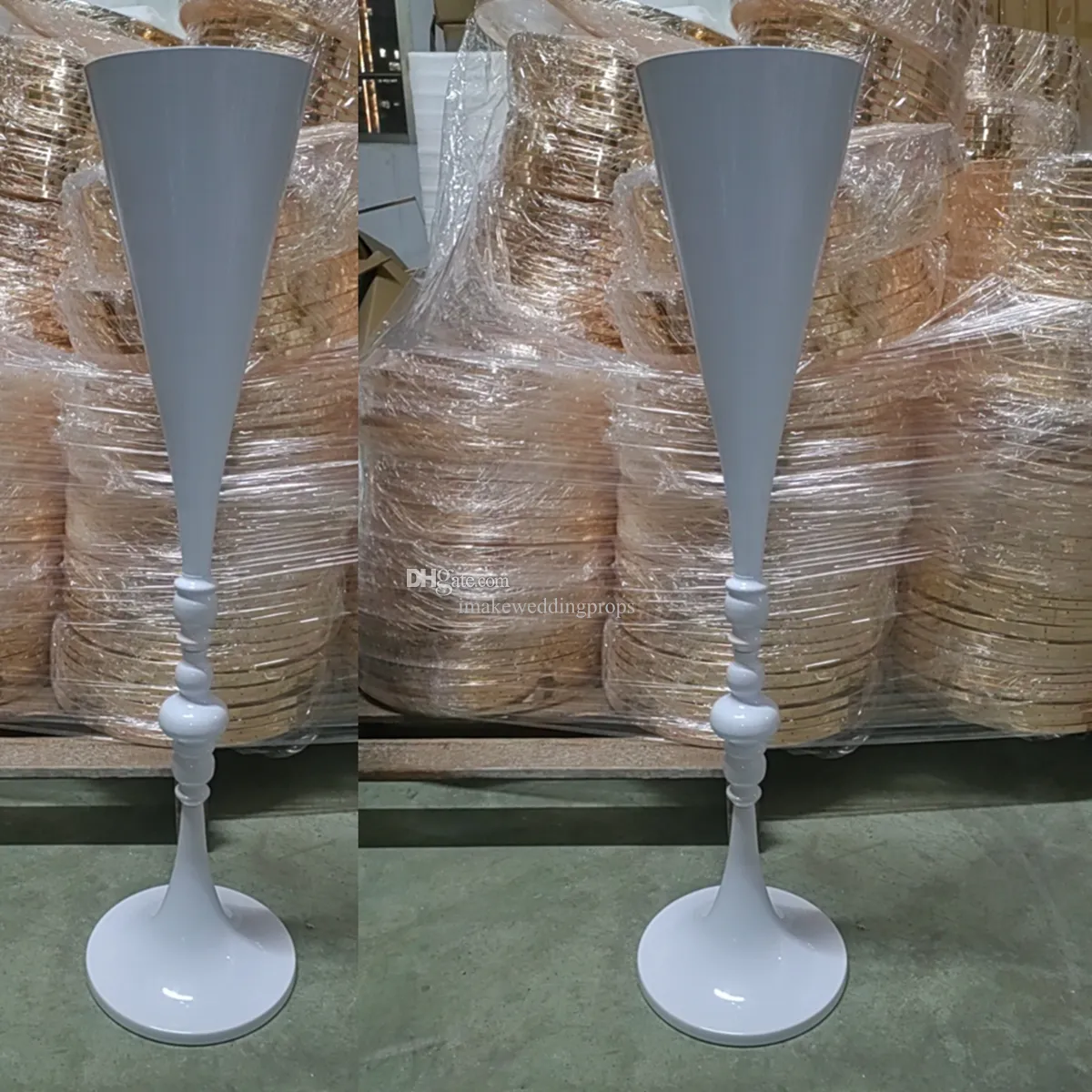 Sztuczny układ ozdobny biały wazon metalowy stojak geometryczny wazon centralny dla stołów biały stojak na kwiat Imake876