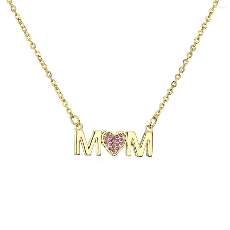 Chains Copper Plated Genuine Gold Micro Set Zircon Jewelry Mother'S Day Gift Mom Text Pendant Necklace Female