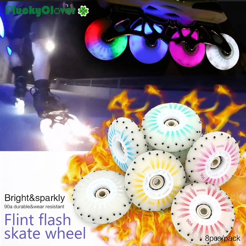 Schlittschuhe 8pcs Flint Spark Flash Skate Wheel 72mm 76mm 80mm Fire Stone Inline Roller Slalom Luminous Led Light Skating s 230504
