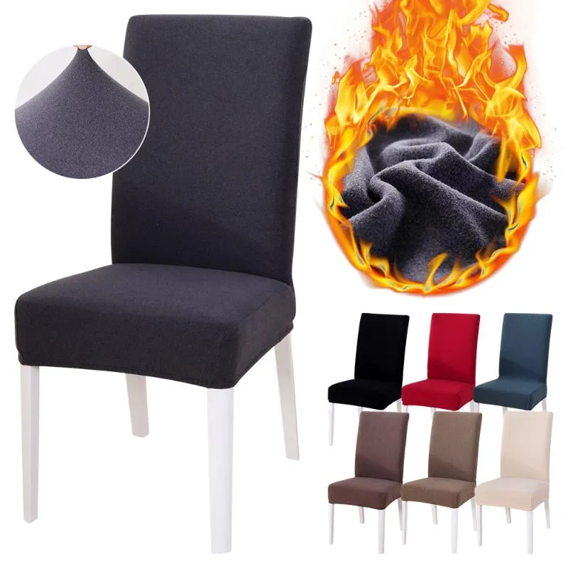 Soft Faux Fur Dining Chair Covers Cozy Fleece Velvet Stretchable Seat Slipcovers Solid Color Removable Protector 1 2 4 6pcs