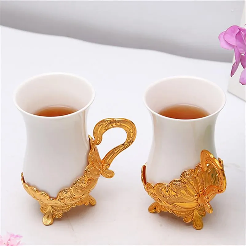 Mugs 100-200ml European Style Zinc Alloy Exquisite Craft Coffee Set Tea Cup Milk Water Dish Metal Glass