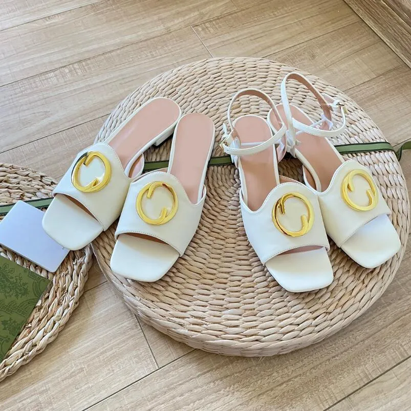 High End Leather Womens Sandals Designer Low Heel Non Slip Gold