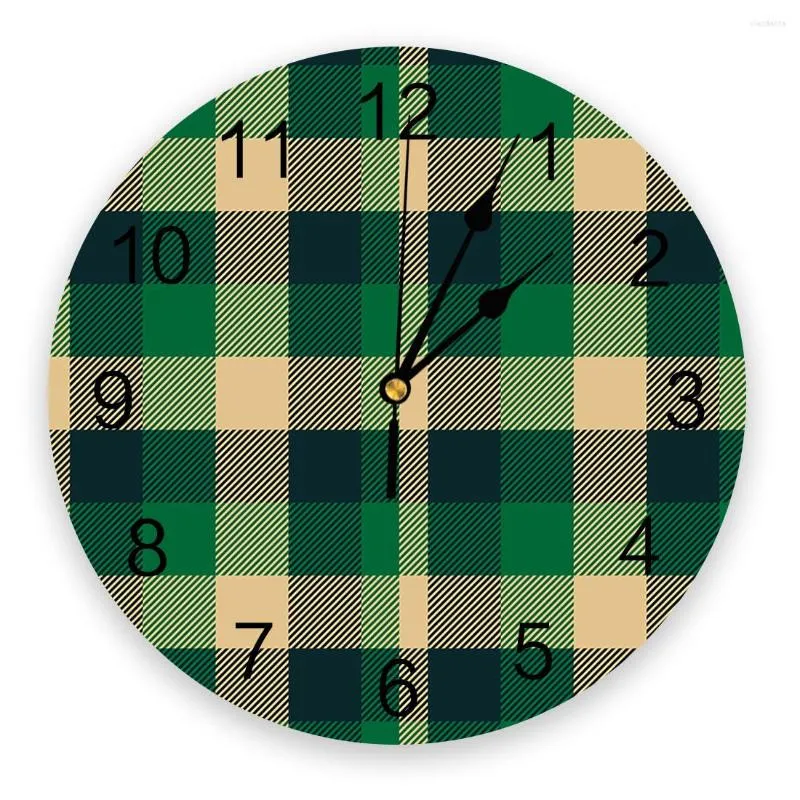 Horloges murales Plaid vert Texture horloge moderne pour salon autocollants décor à la maison salle à manger numérique