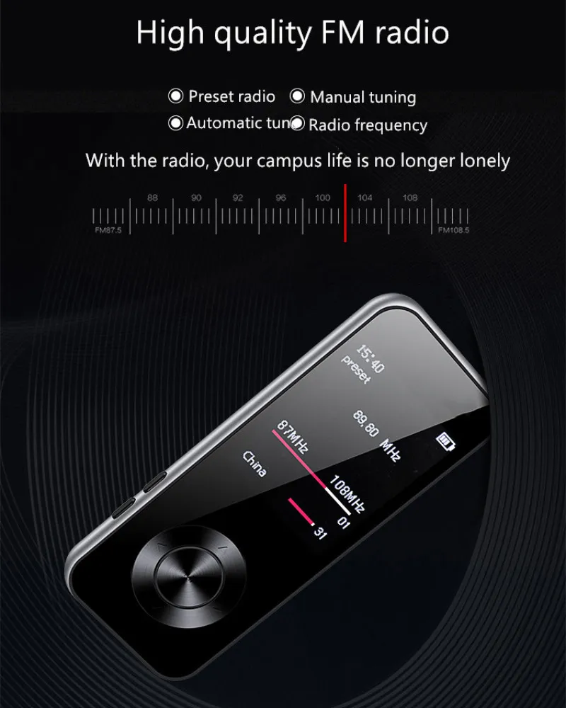 Lettore MP3, Mini Lettore Musicale MP3 Portatile con Schermo LCD da 1,8  Pollici Batteria da 200 MAh Riproduzione di 8 Ore max. 64 GB Supportato per