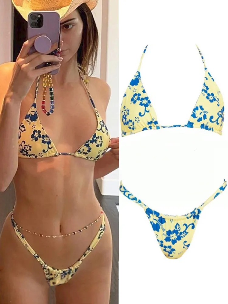 Dames Swimwear Rinabe Sexy Bikini Floral Print Swimwear String Bikini Set Push Up Swimsuit 2023 Bikinis Women Biquini Beach Bathing Suit Women 230504