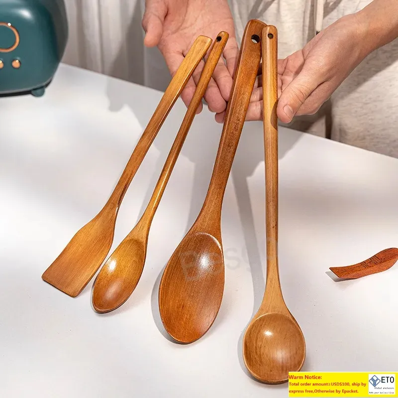 Wooden Spoon Spatula Long Handle Cooking Soup Wood Butter Cheese Shovel Kitchen Tip Nonstick Pan Tableware BH7045 TYJ