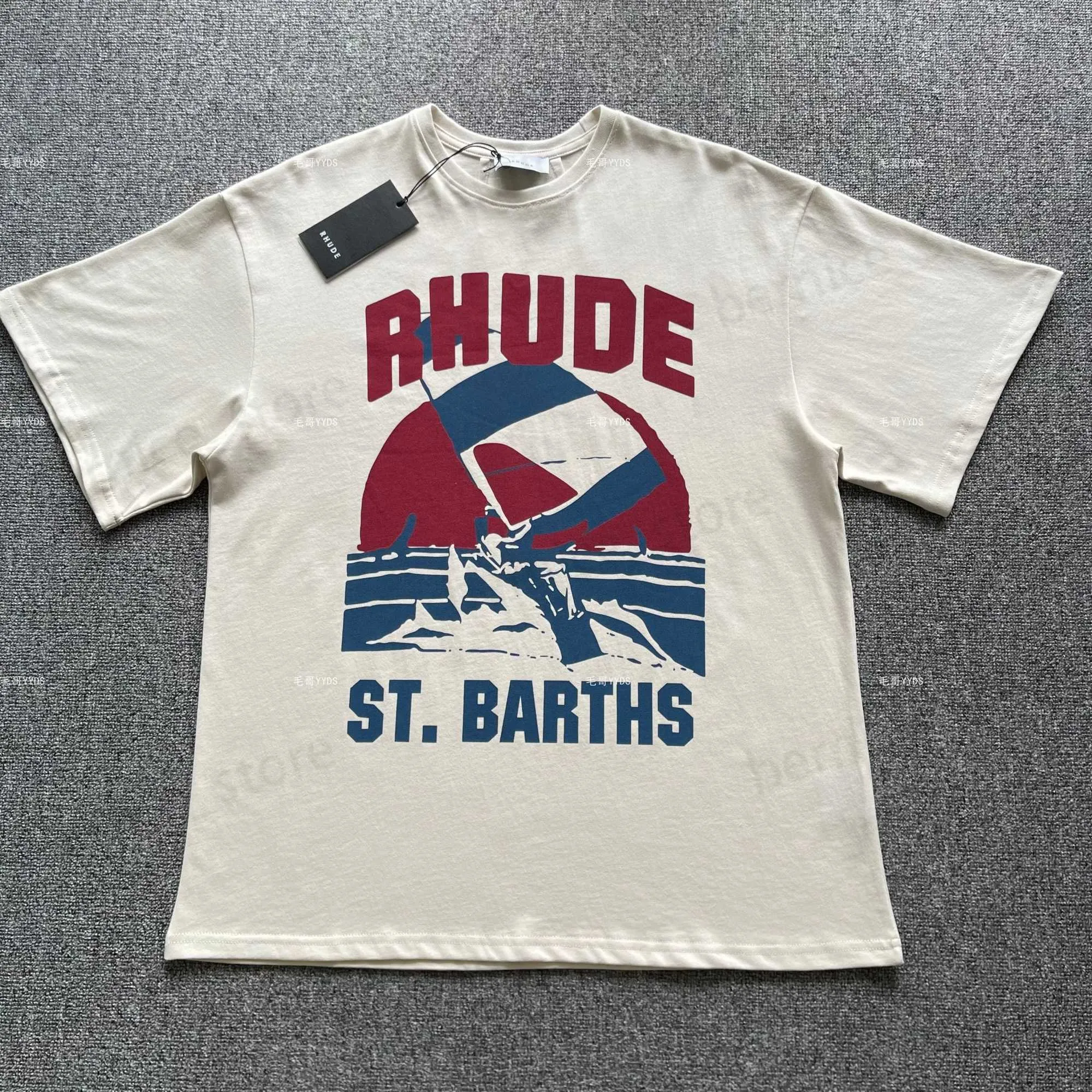 T-shirts pour hommes Designer Fashion Clothing Tees Rhude Windsurf Sailing Vintage English Printed Street Tops à manches courtes Streetwear Hip hop Sportswear