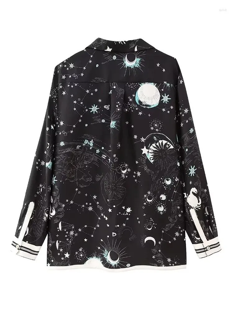 Women's Blouses 2023 Girls Streetwear Fashion Galaxy Constellation Print Long Shirts Summer Ladies Elegant Straight Black Blouse Women Silk