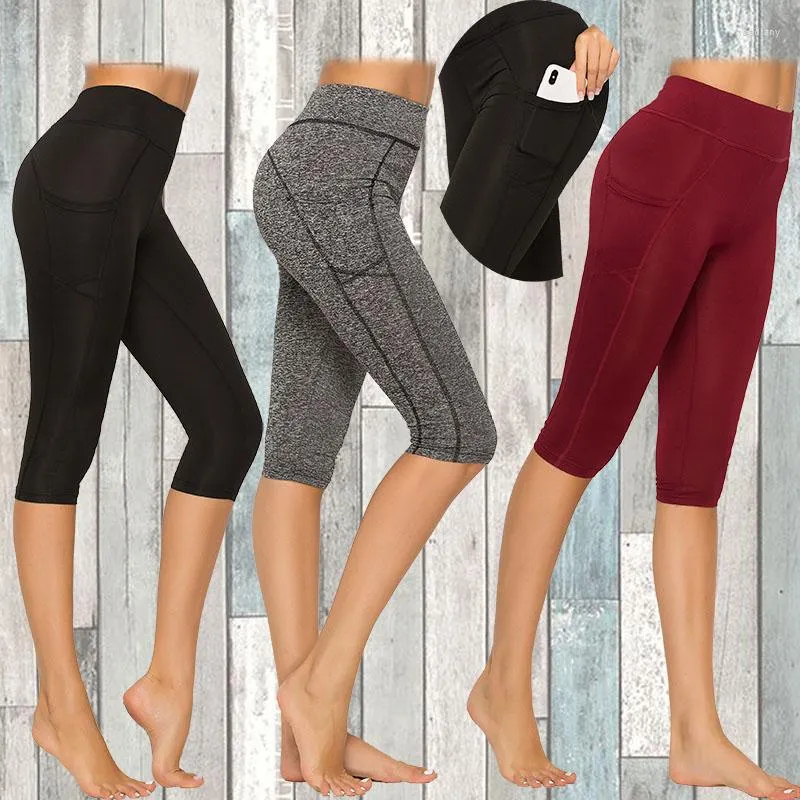 Active Pants Damen Yoga mit Taschen Stitching knielangen Leggings mit hoher Taille Gym Fitnes Running Legging Joggers Jeggings Workout