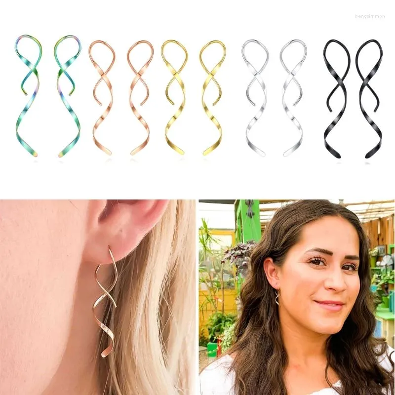 Hoopörhängen Punk Rostfritt stål Twist dingle Ear Hook Spiral Expander Piercing smycken för män kvinnor