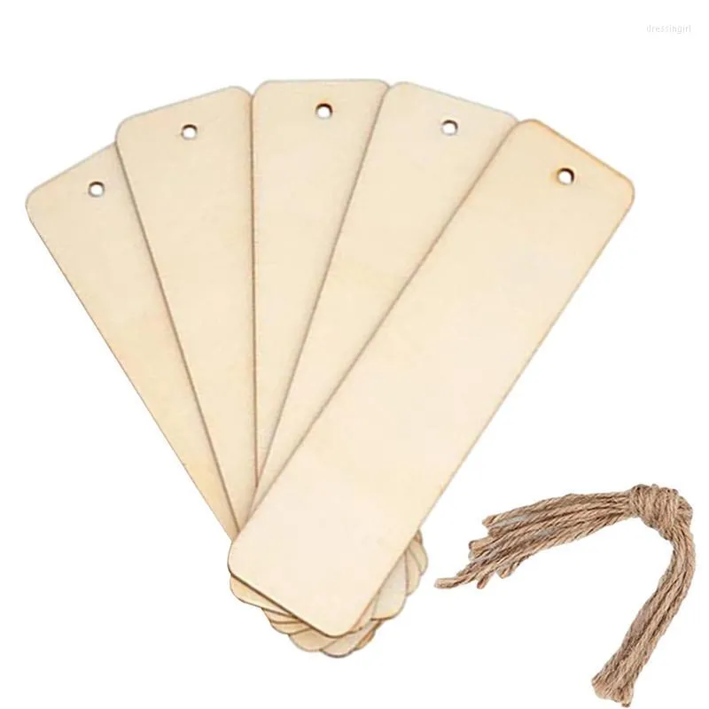 Wood Blank Bookmarks Rectangle Thin Wooden Book Marks Hanging Tag With Jute Ropes For Wedding Party Decoration DIY Projects