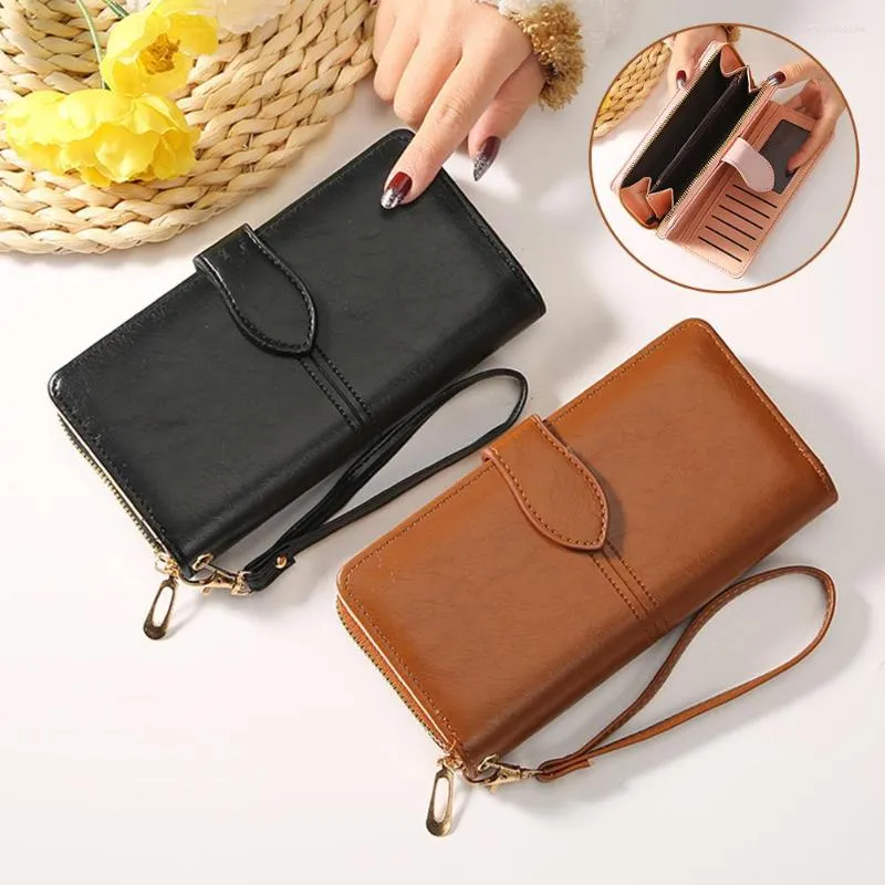 Wallets Simple Style Matte Oil Wax Leather Zipper Clutchs Portable Lightweight Coin Purse Gift For Birthday