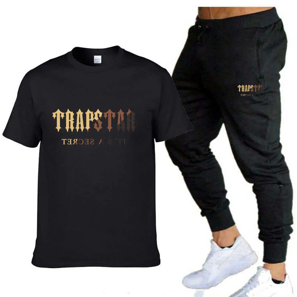 Designer Vêtements Mode Survêtement T-shirts Tshirt Été Nouvelle Marque De Mode Trapstar Lettre Impression Hommes Casual Sports T-shirt Ensemble + Deux Pièces Pantalon Ensemble