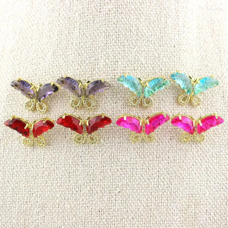 Studörhängen 10Pair/Lot Fashion Färgglad glasörhängen Butterfly Formpläterade smycken Kvinnor älskar grossist