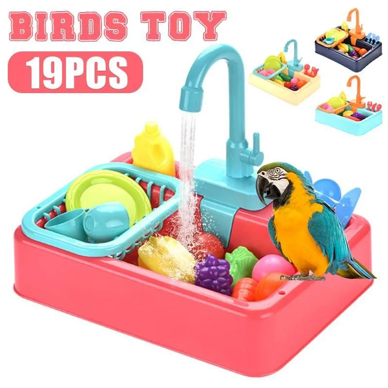 Dostawy 19pcs Bird Toys Parrot Automatyczna wanna z ptaką z kranu papugi papugi fontanny spa basen narzędzie do czyszczenia