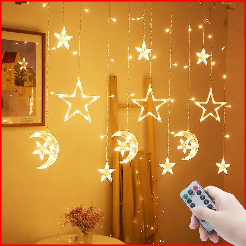 Party Decoration Star Moon Led Curtain Garland String Light Eid Mubarak Ramadan Decoratie voor kersthuis Islam Moslim Event Party Decor 230505