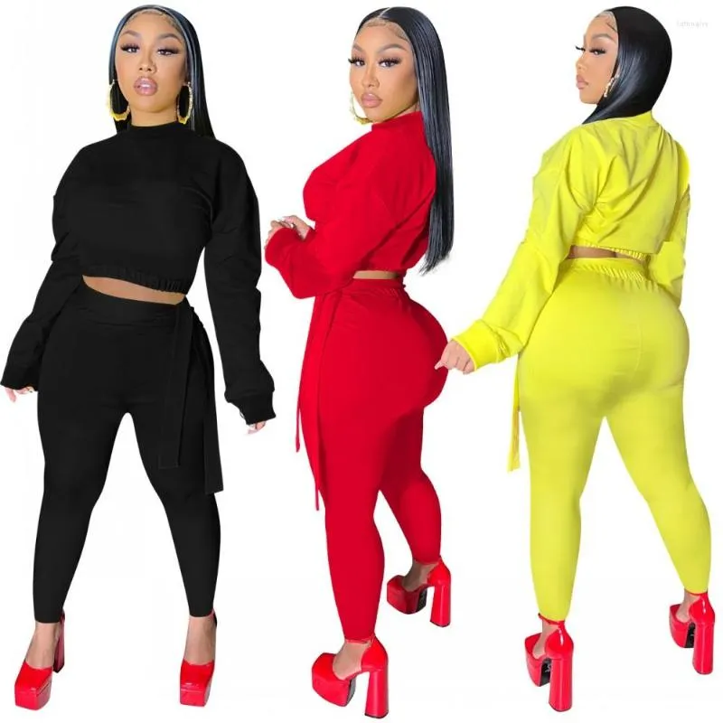 Kvinnors tvådelade byxor 2 Set Fall Winter Jogging Suits For Women Crop Top och Pencil Fashion Outfits Casual Solid Color Two-Piece Sportwear