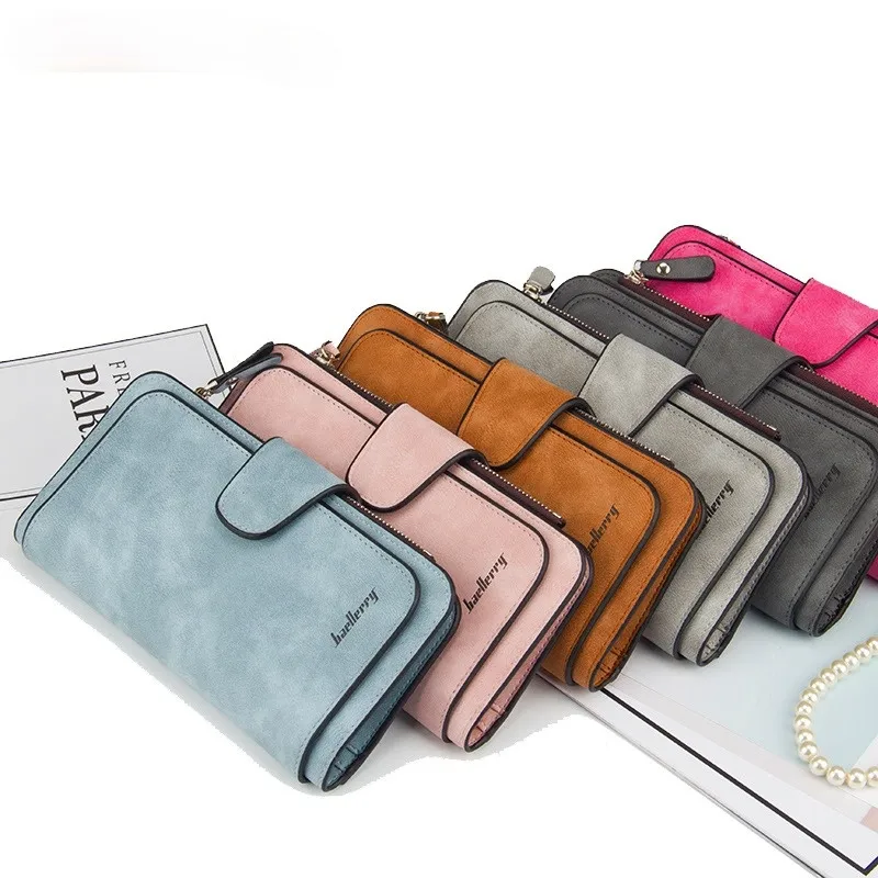 Nya läderkvinnor Långt plånboks blixtlås HASP Telefonmynt Pocket Purse Kvinnor Plånböcker Kort Hållare Bekväma Touch Designer Plånbok