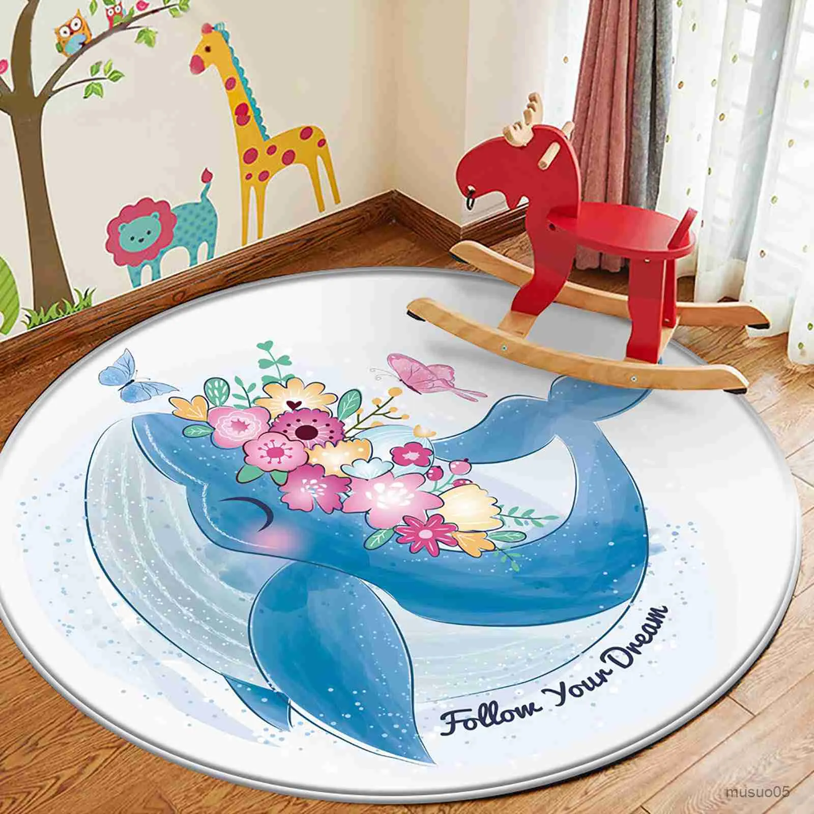 Baby Rugs Playmats Cute Blue Pink Dolphin Pattern Kids play children Rug baby crawling flannel Children durable non-slip floor carpet