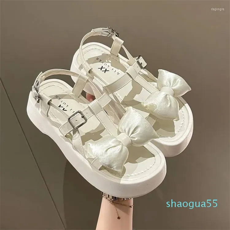 2023 Sandals Summer Lolita Sweet Bow Flats Heels Women Mary Jane Buckle Shoes Shoes Discal Thark