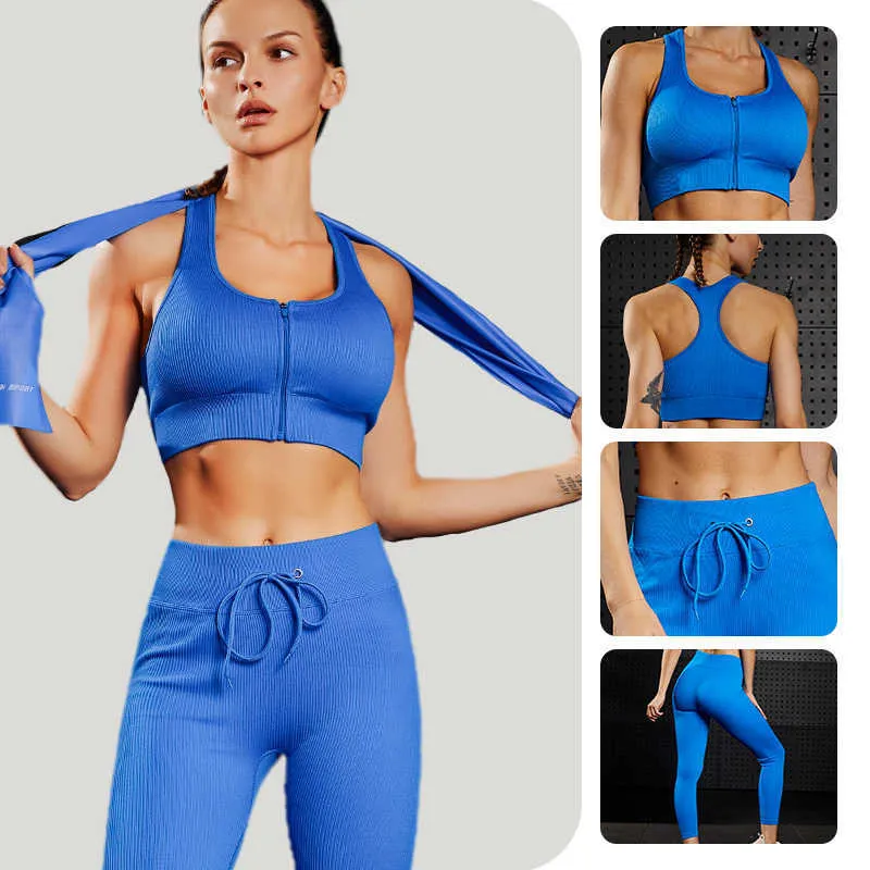 Survêtements pour femmes ensemble de yoga côtelé haut femmes soutien-gorge de sport fitness leggings deux pièces ensemble de gymnastique collants booty shorts entraînement vêtements de sport survêtement femme P230506