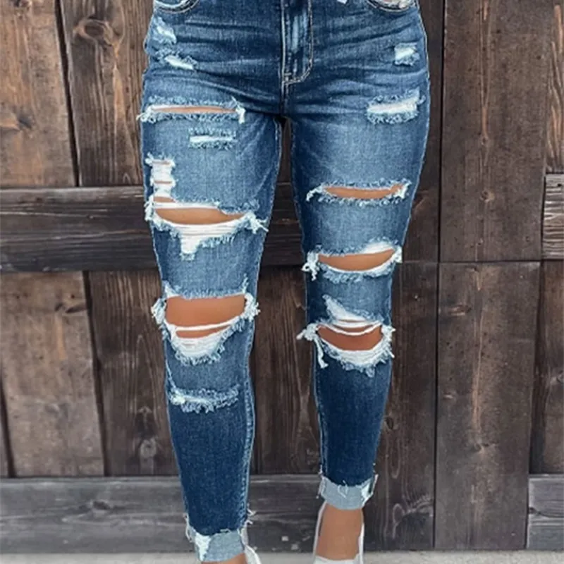 Vaqueros De Mujer Pantalones Vaqueros Desgastados El sticos Con