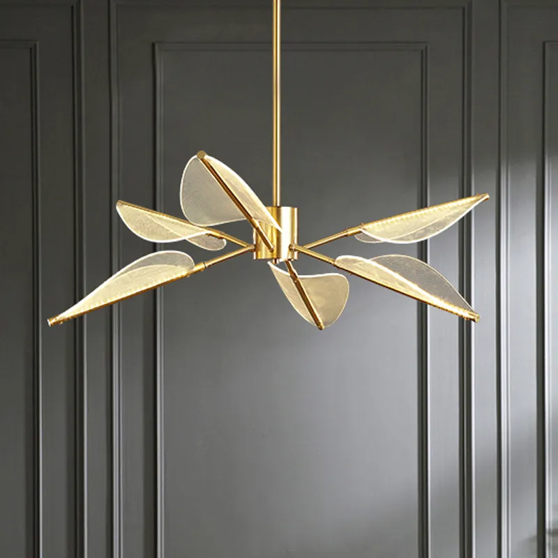 Modern Full Copper Pendant Lamps LED Acrylic PMMA Luxury Chandelier Pendant Lights Fixture American Art Deco Bedroom Dining Living Room Lamparas Luminaria Lustre