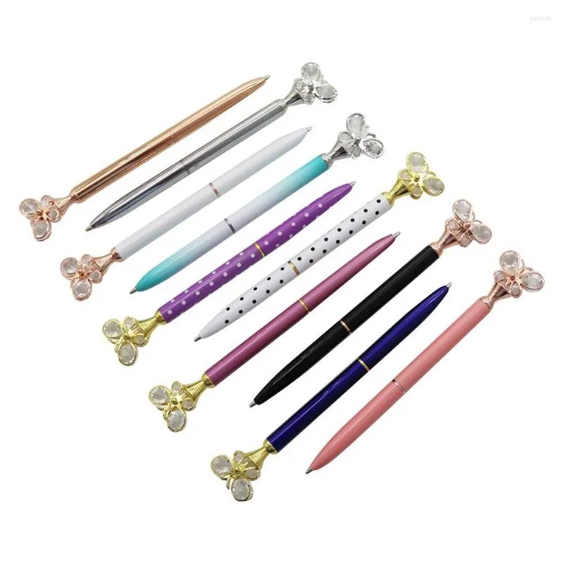 Pcs Creative Multicolor Butterfly Diamond Tip Ballpoint Pen Business Metal Office School Stationery 0.7mm Black Refill