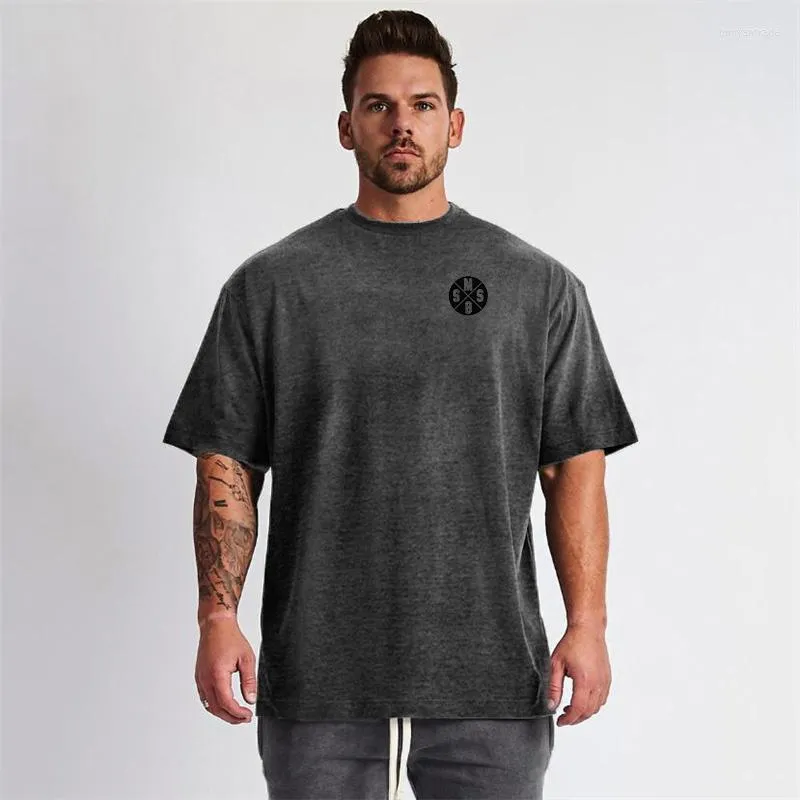 Herr t-skjortor överdimensionerade sommarmän trend mode lös kort ärm t-shirt kroppsbyggande fitness träning gata hip hop tshirt
