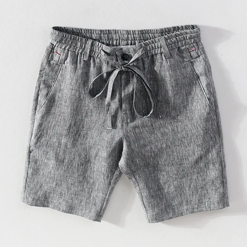 Shorts pour hommes 100% lin Shorts d'été pour hommes décontracté solide gris mode Boardshorts mâle classique cordon Shorts vêtements 230506