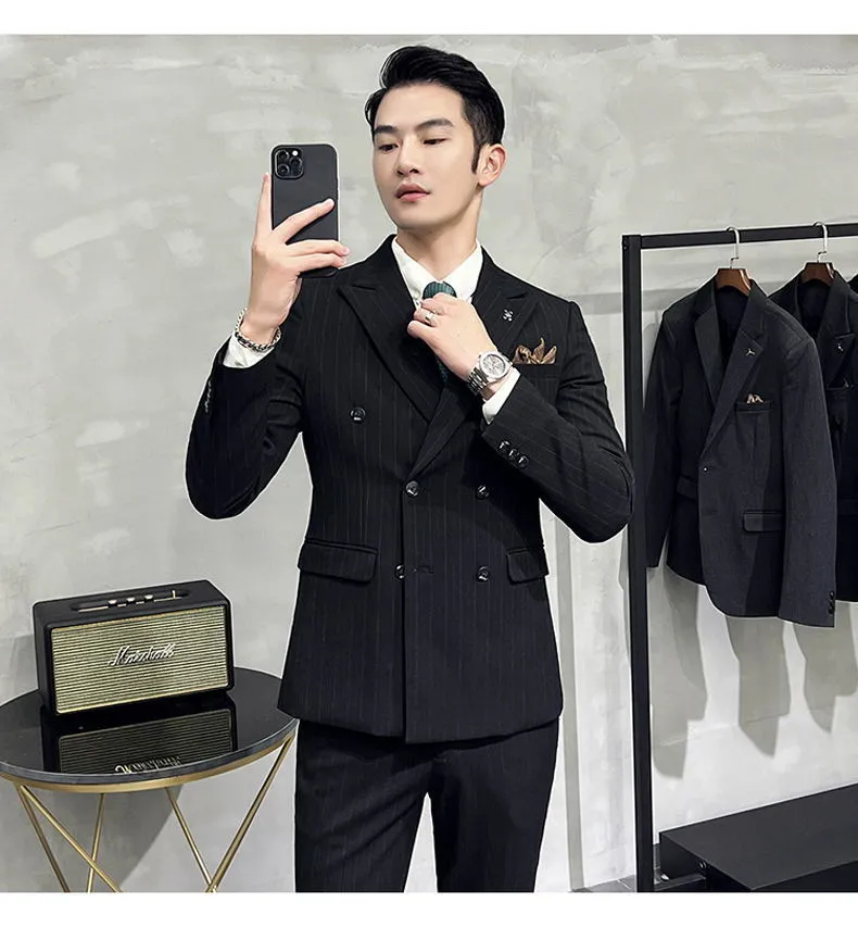 Mens 5XL Italian Style Slim Fit Double Breasted Suit Set From