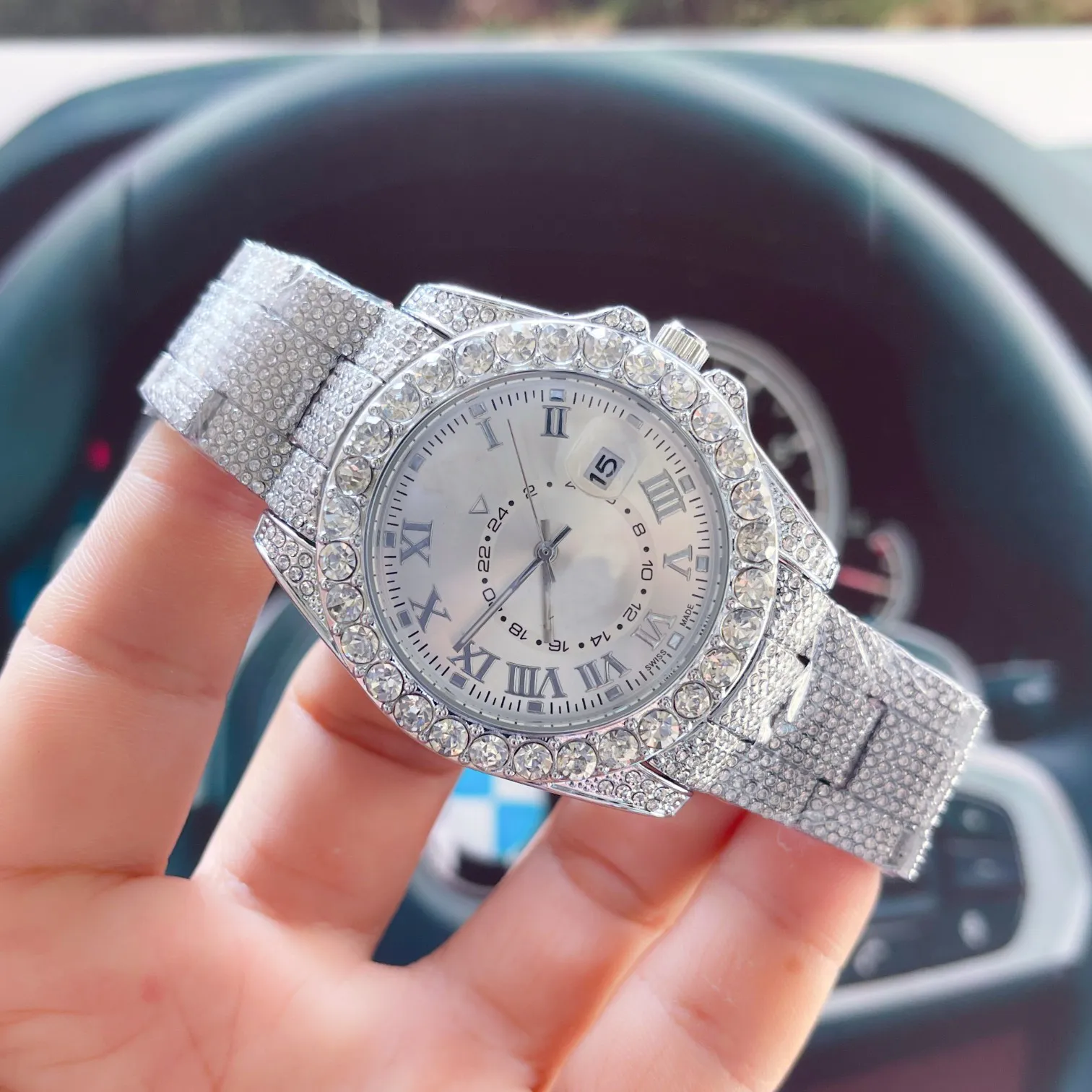 Iced Out Mens Luxe Plaqué Or Glace Cristal Poignet Moissanite Diamant Hip Hop Quartz Montre Montres Haute Qualité Dames Montres iced out watch