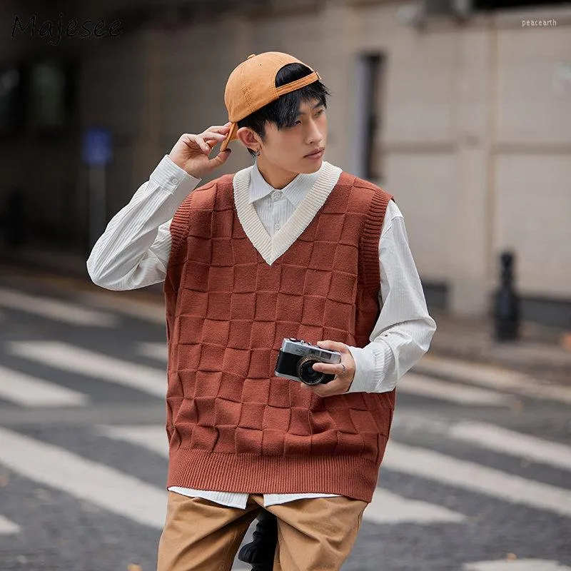 Men's Vests Sweater Vest Men American Cool All-match V-neck Knitting Streetwear Preppy BF Handsome Clothing Baggy Teens Dynamic Chic Ulzzang