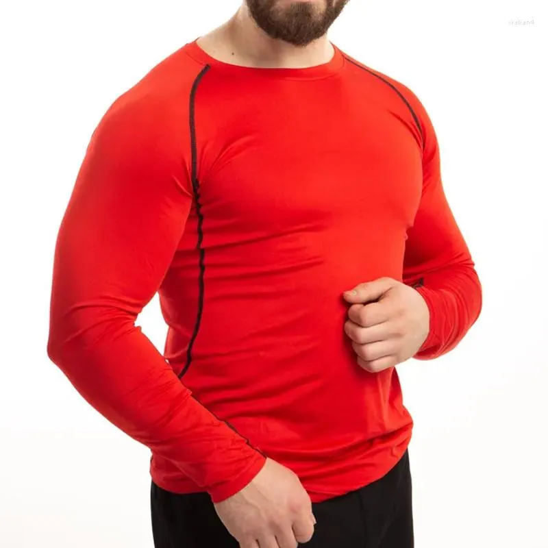 Camiseta masculina camiseta masculina Proteção solar de manga longa Camisa de compressão de cor sólida fitness fitness skin top esportes bodybuilding xxxxxl