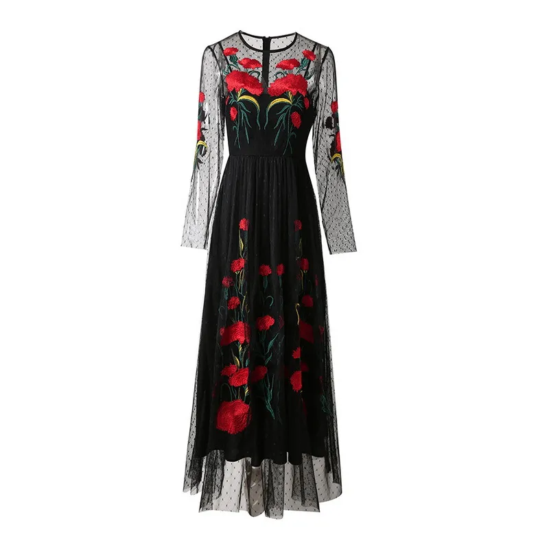 green emerald velvet dress Polka-dot Tulle Black Floral Midi Dress – HAREM's Brides main image 1