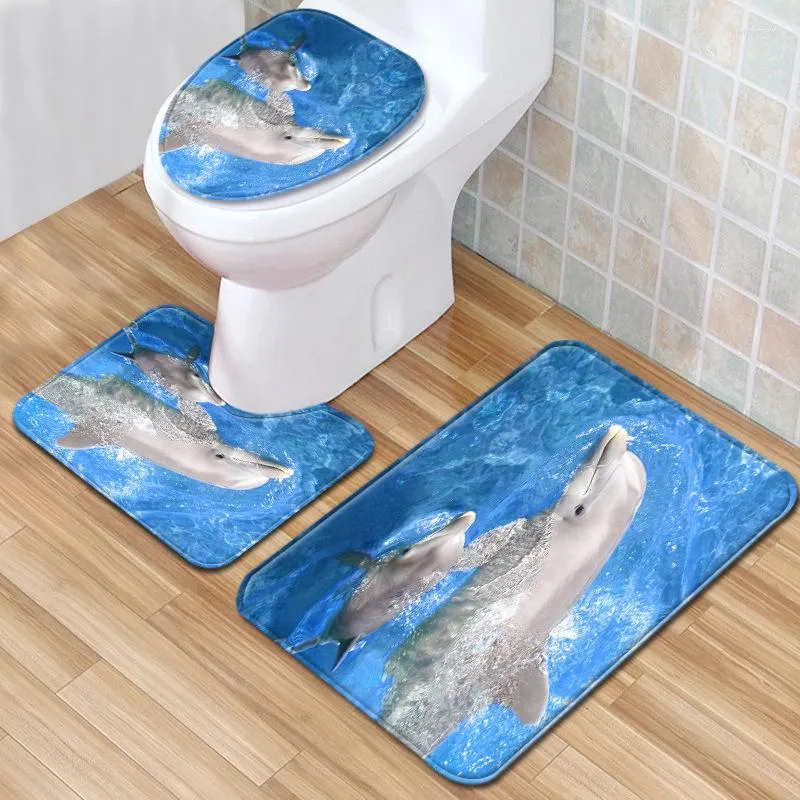 Bath Mats 3D Animal Print Bathroom Rugs 3 Pcs/set Toilet Seat Mat Rug Anti Slip WC Microfiber Floor Home Carpet