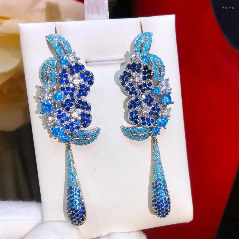 Orecchini pendenti Missvikki Ciondolo blu di lusso romantico per le donne Regalo di fidanzamento con zirconi cubici CZ
