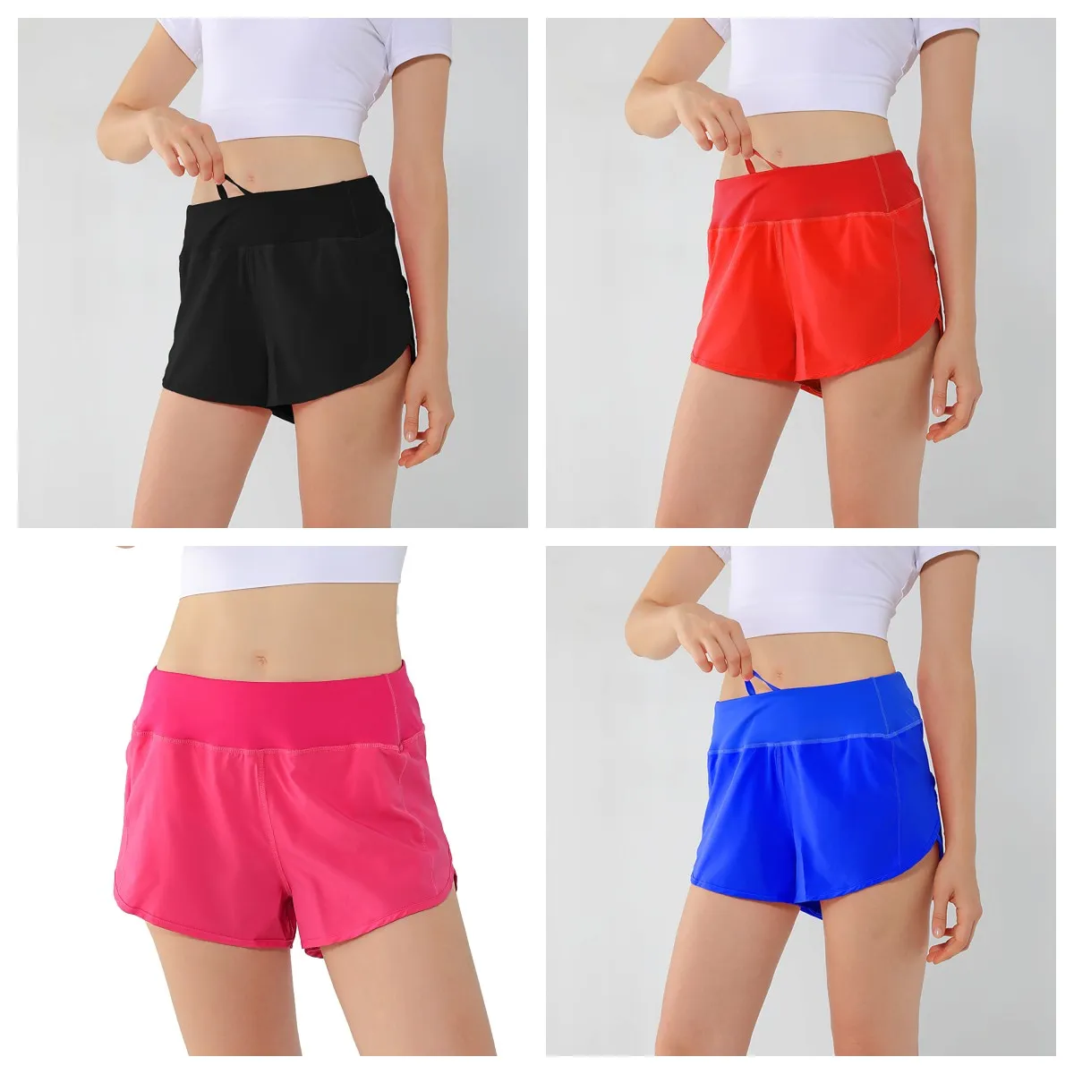 Nieuwe mode toplook luxe trendy dames atletische hardloopshort met hoge taille trainingsshorts actieve casual gymshorts met ritszakken