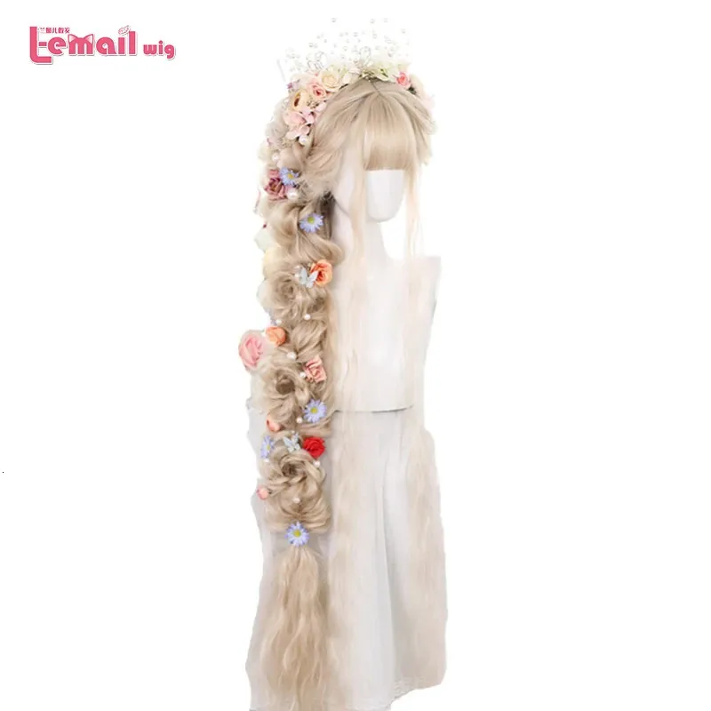 Synthetic Wigs L email wig Hair 120cm Long Curly Lolita Blonde Black Harajuku with Bang Heat Resistant 230505