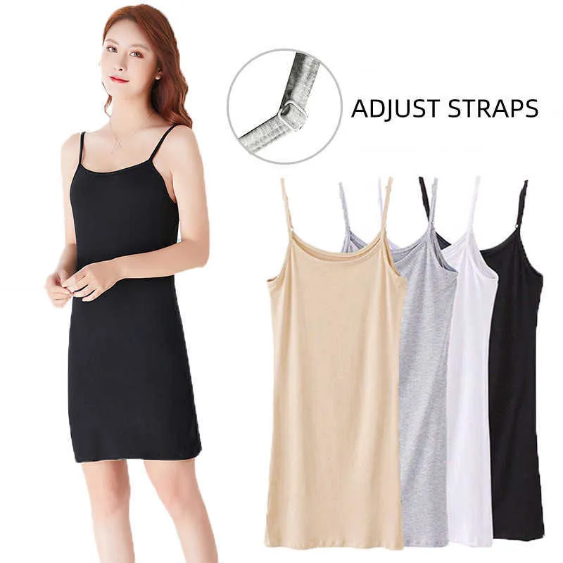 Casual Dresses H80S90 Women Sleeveless Lining Dress Adjust Slip Straps Photo Solid Color ONeck Bodycon Camislole Vest Swim Sleep Underdress Z0506