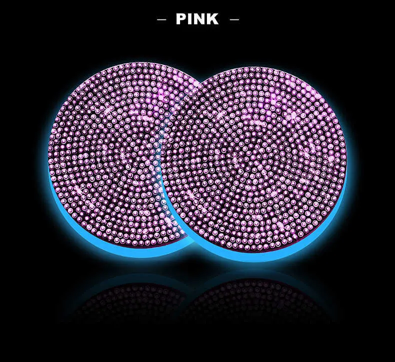 2 PCS LED Cup Holder Lights, 7 Colors Changing Cup Holder Coasters for Car,  USB Charging, Car Accessories for Teens (Glitter)
