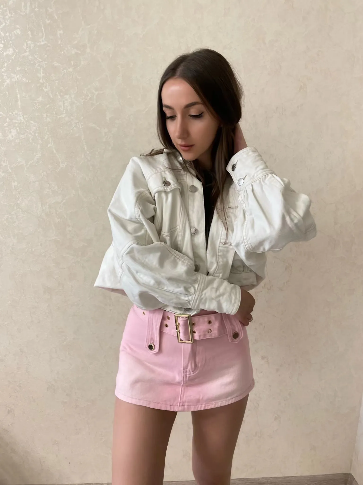 Bubblegum pink cheap denim skirt