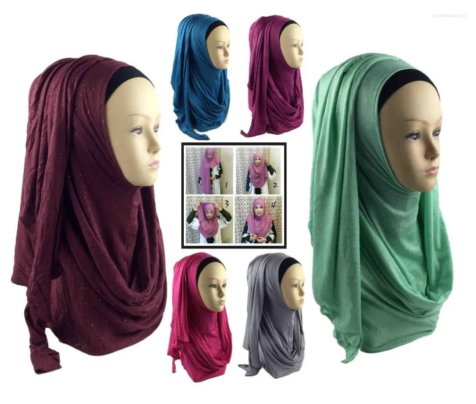 Sjaals (12 stuks/lot) Jersey glitter instant sjaal shimmer hijab slip op sjaals amira katoen sjaal JLS124