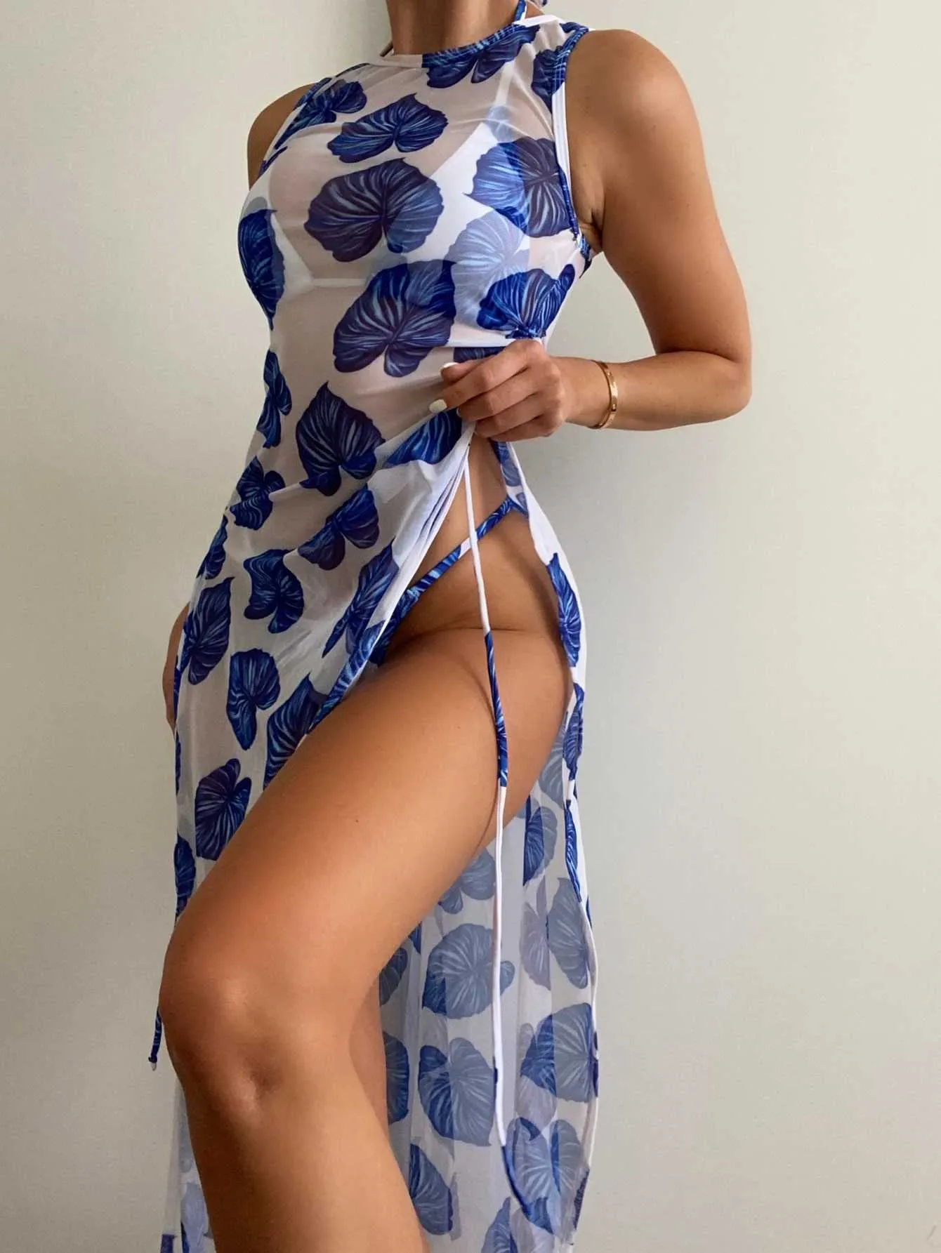 2024 New Fashion Designer Wholesale Womens Swimwears Sexy Bikinis Swimsuits Swimwear 3 Pieces Leaf Print Thong Bikini Women with Cover Up Female Tri