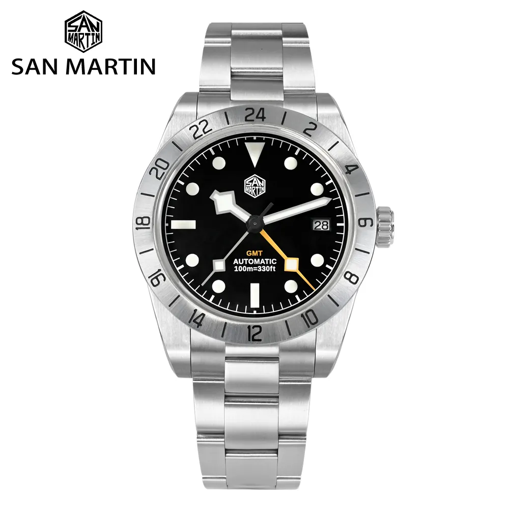 Armbandsur San Martin NH34 39mm BB GMT Luxury Mens Watches Business Dress Watch for Men Automatic Mechanical Sapphire Date Windows BGW9 230506