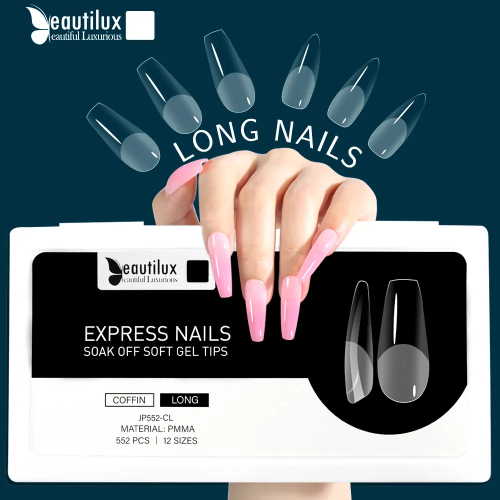 Nail Practice Display Beautilux fake s System Full Cover Sculpted Clear Stiletto Coffin False Tips American Capsule 552pcsbox 230505